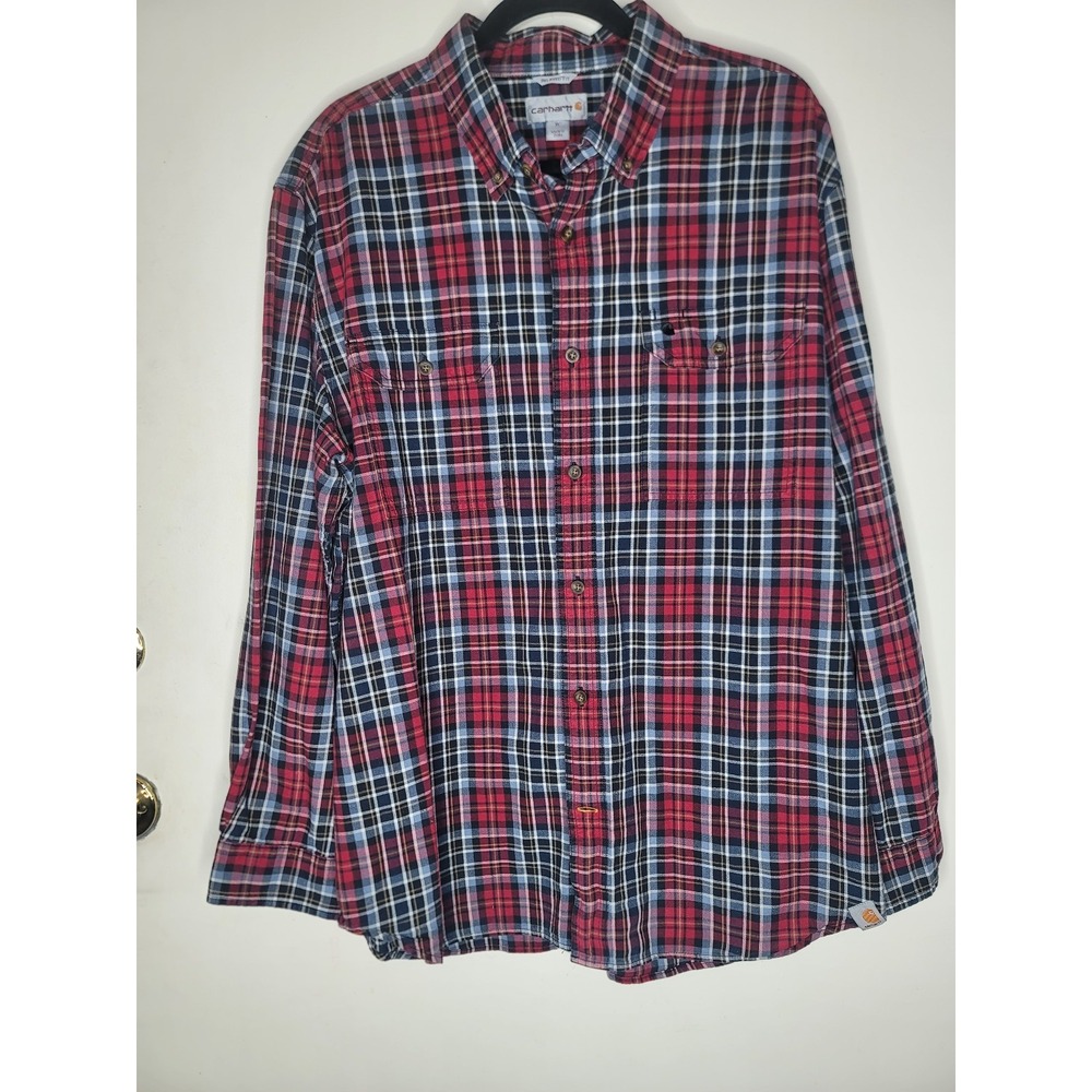 Carhartt‎ Men's XL Plaid Button-Down Shirt Red Blue Workwear Cotton Style